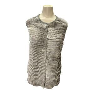 J. McLaughlin 100% Wool Sweater Vest MEDIUM Gray Knit Rabbit Fur Open Winter